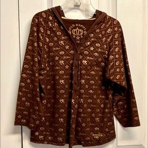 Old Skool Dark Red Gold 1996 Logo Print Vintage Hoodie Child Size 1X Girls